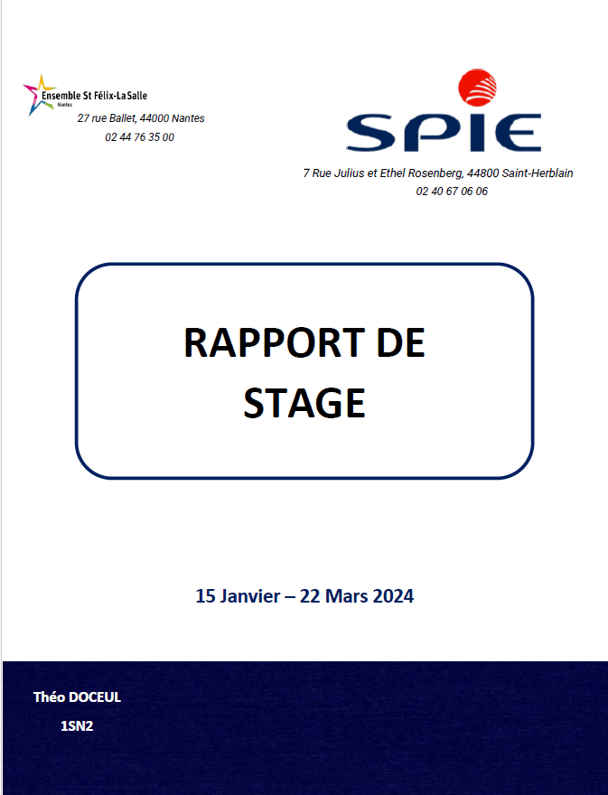 Couverture du rapport de stage - Première